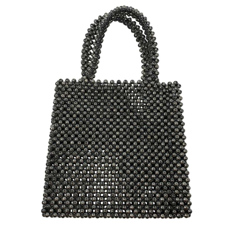 Unbranded Beaded Handbag Womens Gunmetal Metallic Top Handle Evening Party Bag
